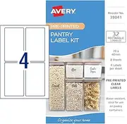 Avery Rectangle Clear A6 Pantry Labels - Food Storage Stickers - Kitchen Storage & Organisation - Clear Design, 70 x 40 mm, 32 Labels / 8 Sheets (39041)