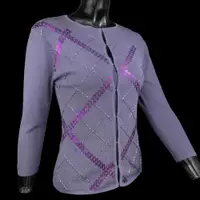 在飛比找有閑購物優惠-義大利品牌ZHEN PAI紫色純蠶絲串珠亮片7分袖針織外套