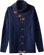[JEShifangjiusu] Men's Knitted Turtleneck Sweaters Long Sleeve Front Button Sweater Casual Fashions Cable Slim Fit Cardigan
