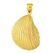 14K Gold Mussel Clam Shell Mollusc Pendant