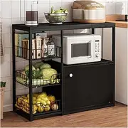 LYWY Kitchen Organizer Rack, 3-Tier Utility Storage Shelf Rack Microwave Stand Free Standing Coffee Stand Steel Organizer Rack (Color : Black, Size : A)