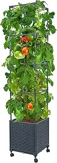 LINEX Raised Garden Bed Planter Box with Trellis, 56.7” Tomato Planters for Climbing Plants Vegetable Vine Flowers Outdoor Patio, Tomatoes Cage w/Self-Watering & Wheels