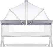 DUSHARKFUN Bassinet Cover Mosquito Net for Babies to Keep Insects/Bugs/Cats Out, Toddler Bassinet/Bedside Sleeper/Crib Net with Two-Way Zippers & Storage Bag, Breathable Mesh Holes, White