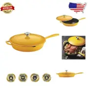Versatile 12-Inch Enameled Frying Pan with Lid - Gas, Electric, Induction Ready
