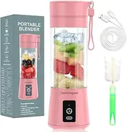 Personal Blender USB Juicer Cup Portable Juicer Blender 6 Blades Rechargeable Fruit Mixing Machine For Baby Travel 380ml[New Version] (Pink)