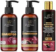 La' Decus INDIA La’ Onion Hair Care Kit With Onion Black Seed Hair Oil + Conditioner + Shampoo For Hair Growth With Anti Dandruff And Damage Control Properties Combo Kit Pack Of 600 ml