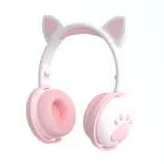 Bluetooth Headphones glowing cute LED Cat Ear Paw Girls Gift Headset Wireless HIFI Stereo Bass 3.5mm Plug With Mic - white