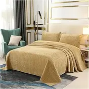Quilts Set Queen King Lightweight Bedspreads Soft A Velvet/B Cotton Coverlet Ginger Yellow Quilted Bedding Sets 3 Pieces(224x234cm+51x71cm x2)