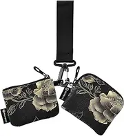 [XYMZR] Mini Zip Around Wristlet keychain Wallet Gold Rose Black for Women Personalized Pattern Detachable Dual Pouch Wristlet Portable Wallet Phone Coin Purse, Multi-colored, One Size