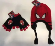 Marvel Ultimate Spiderman Laplander Hat & Glove Set Boys OSFM Red/Black NEW