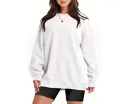 Women's Oversized Sweatshirt Sweatshirt Long Sleeve Top Women's Oversized Sweatshirt Round Neck Loose Sweatshirt Casual Pullover-White