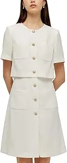 [GOELIA] Women's Triacetate Black Mini Dress, Business Casual A Line V-Neck Button Front Dresses for Teacher Office Work