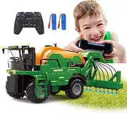 RC Fertilizer Tractor Toy for Kids - 2.4G Remote Control Sprinkler Truck with 2 Batteries, 1/24 Scale High Simulation Farm Toy with Light and Sound, Birthday for 3-8 Year Boys Girls