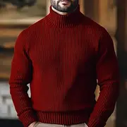 Men's Christmas Sweaters Turtleneck Sweater Pullover Sweater Jumper Pullover Ribbed Knit Knitted Plain Turtleneck Keep Warm Casual Outdoor Daily Wear Clothing