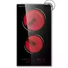 12-Inch Electric Stove Top, 2 Burners, Timer, Safety Lock, Glass Frame