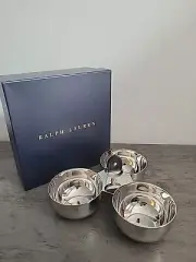 Ralph Lauren Preston Triple Nut Stainless Steel Bowl Leather Trim