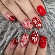 Resweky Pack of 24 Christmas False Red Nails Socks French Artificial Nails Short Square Sequins Full Cover False Nail for Women and Girls