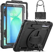 [SEYMCY] Case for Samsung Galaxy Tab S9 FE Case 10.9 inch/ S9 Case 11 inch 2023, Shockproof Case with Screen Protector, Rotating Hand Strap/Stand, Shoulder Strap, Samsung S9 Fe Tablet Case, Black