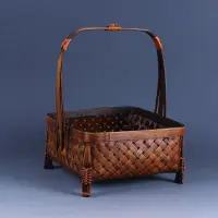 在飛比找樂天市場購物網優惠-復古 純手工 竹編提籃 茶具收納筐 手提 編織 竹籃 竹筐