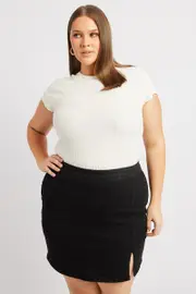 White Top Textured Short Sleeve Crew Neck