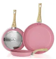 Frying Pan Nonstick Set, 8" & 9.5" & 11" Pink Egg Pan, Non Stick Fry Pan Set