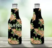 Sloth Personalised Stubby Holder Zip Up Bottle Cooler Collapsible