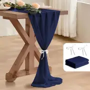 2 Pack 10 Ft Chiffon Table Runner Navy Blue Gauze Long Table Runners 27x120 I...