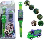 Pull Back car Electronic Clock Cartoons,3D Projection of Clock for Kids, 6 Pictures with Anime Toy,boy Girl Gifts,Hulk
