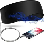 Sleep Headband With 3.5mm Jack Wired Soft Elastic Headphones for Air Travel, Meditation - Thin Speakers for Comfort and Classic Exercise (Black)