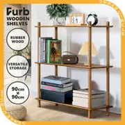 Furb 90CM 3-Tier Wooden Storage Organizer Stand Shelves Rounded Corners Walnut