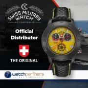CX Swiss Military RALLYE GMT NERO RAWHIDE 44mm Chrono watch Yel dial 27541