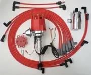 Small Cap FORD Y Block 272 292 312 RED HEI Distributor + Plug Wires +Chrome Coil
