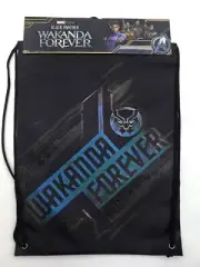 Marvel Black Panther Wakanda Forever Black Drawstring Cinch Sack Bag New