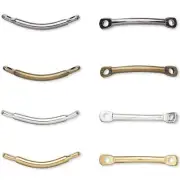 10 Flat End 11mm Long 2 Hole Curved Bar Link Bead Findings Plated Brass Metal