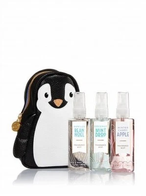 NEW Bath & Body Works Penguin Gift Set 3 Fragrance Mist Pouch Apple Mint Vanilla
