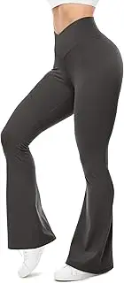 [UEU] Flare Leggings for Women with Tummy Control, V Crossover High Waisted Yoga Pants, Bootcut Wide Leg, 29-33" Inseam