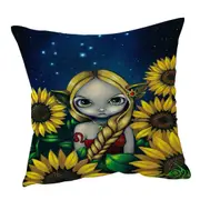 Cool Zodiac Art Leo Sunflower Night Elf Girl Cushion Cover
