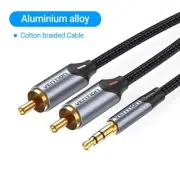 3.5mm to 2 Male RCA Adapter Hi-Fi Audio Stereo Cable Braid Amplifier AUX Y Cord