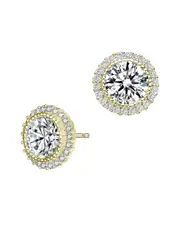Genevive 14K Over Silver CZ Milgrain Halo Studs