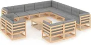 VRAXO 14 Piece Garden Lounge Set with Cushions Solid Pinewood -186.64KG,3077019