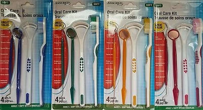 Assured ORAL DENTAL CARE KIT Mirror Pick Tongue Cleaner Toothbrush SELECT: Color