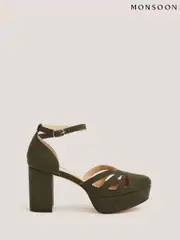 Monsoon Green Iris Cutwork Platform Heels (W98551) | $173
