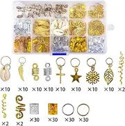 [Loboo Idea] 206pcs Dreadlocks Hair Jewelry Rings DIY Alloy Metal Golden Silver Braid Hair Ring Accessories for Party Wedding Fashion Show