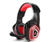 E16 Red Headset Wired Headset RGB Colorful Luminous Earphone with Wheat Comfortable Ear Cups for Phone IPad PC Laptop