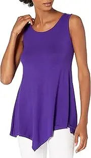 [Star Vixen] Women's Petite Scoop Neck Sleeveless Handkerchief Hem Comfy Tunic Top