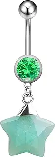 [LDADAN] Star Belly Ring, Amethyst Amazonite Crystal Belly Button Ring Stainless Steel, Navel Ring for Belly Button Jewelry, Hypoallergenic Belly Rings Amazonite Jewelry for Women