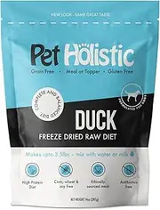 Pet Holistic Freeze Dried Duck Raw Diet for Dogs | Single-Ingredient, High Protein, Grain-Free | Natural Hypoallergenic Dog Food or Topper | 397g