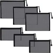 besharppin 6 Pack Mesh Cosmetic Bags, Nylon Makeup Pouches with Zipper for Home Office Purse Diaper Bag (Black)