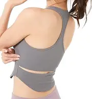 [Veriliss] Women Sports Bra Longline Tank Top Wirefree Padded with Medium Support Workout Running Yoga, Grey, S
