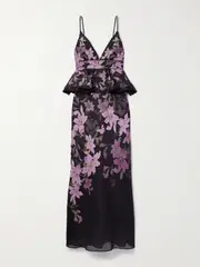 [Zimmermann] Zimmermann - Dawning Bead-embellished Floral-print Linen And Silk-blend Peplum Maxi Dress - Black - 00 00 Black